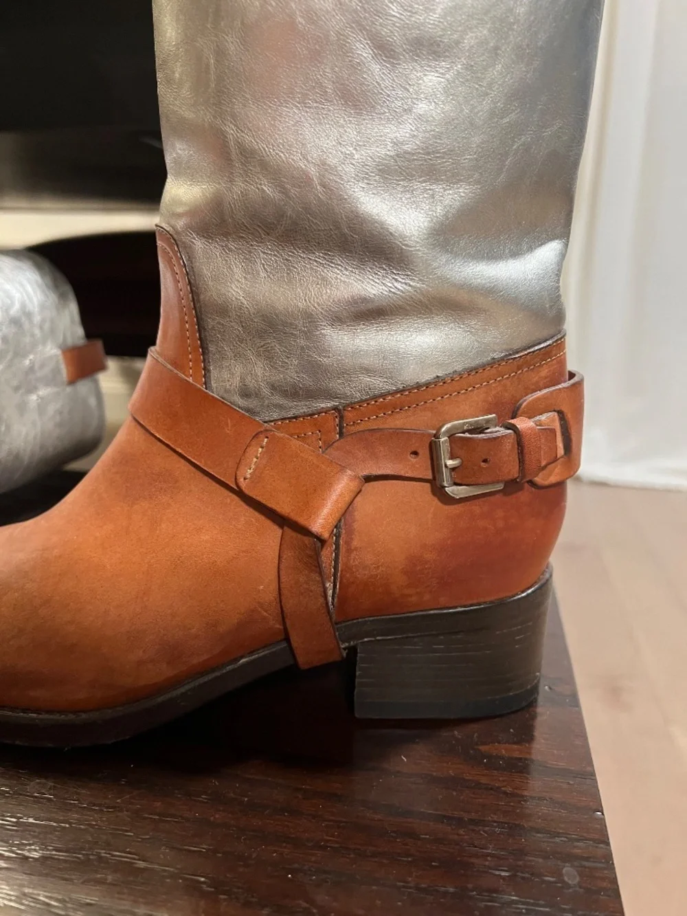 NEW Ralph Lauren Purple Label Silver and Ten Leather Boots Sz. 8 1/2 - Picture 4 of 13